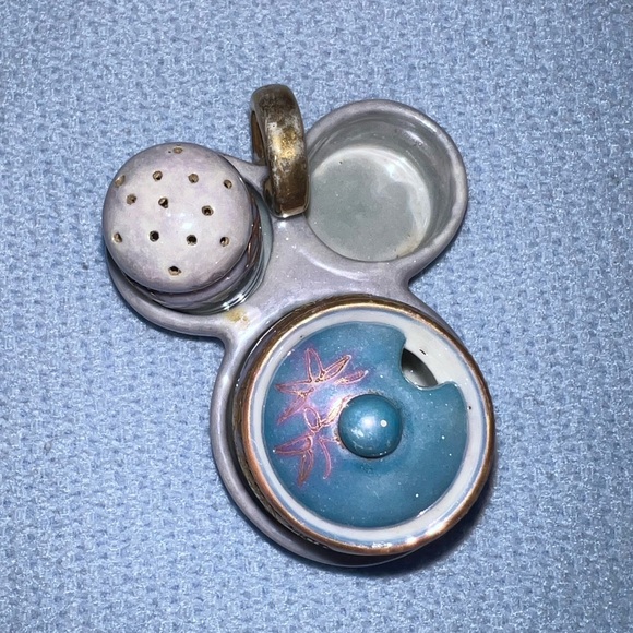 Rare Vintage Condiment Salt Shaker Holder Lusterware Hand Painted Japan - Picture 6 of 16